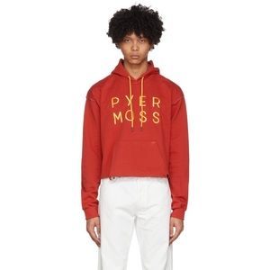 Pyer Moss Red Cropped Logo Hoodie Sz M Men’s